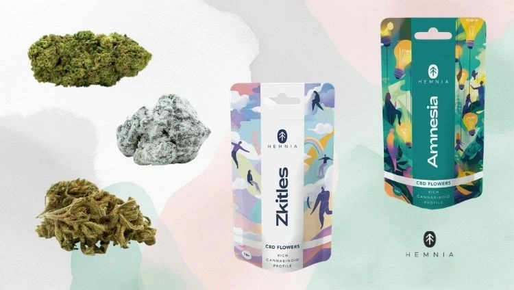 CBD flowers – CBD bud flowers and CBD flower products from the Hemnia brand; the Hemnia logo is shown bottom right