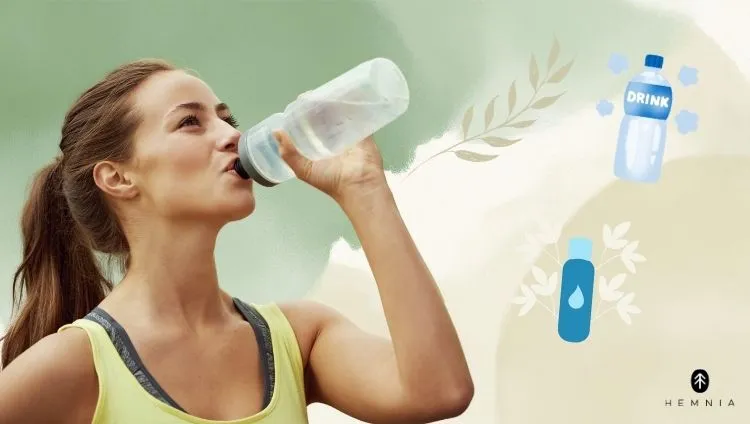 What are the signs of dehydration? – A woman replenishes her fluids by drinking water as a way to prevent dehydration.
