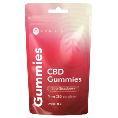 CBD guminukai, rugšti braške, 100mg CBD, 20 vnt. x 5mg, 45g