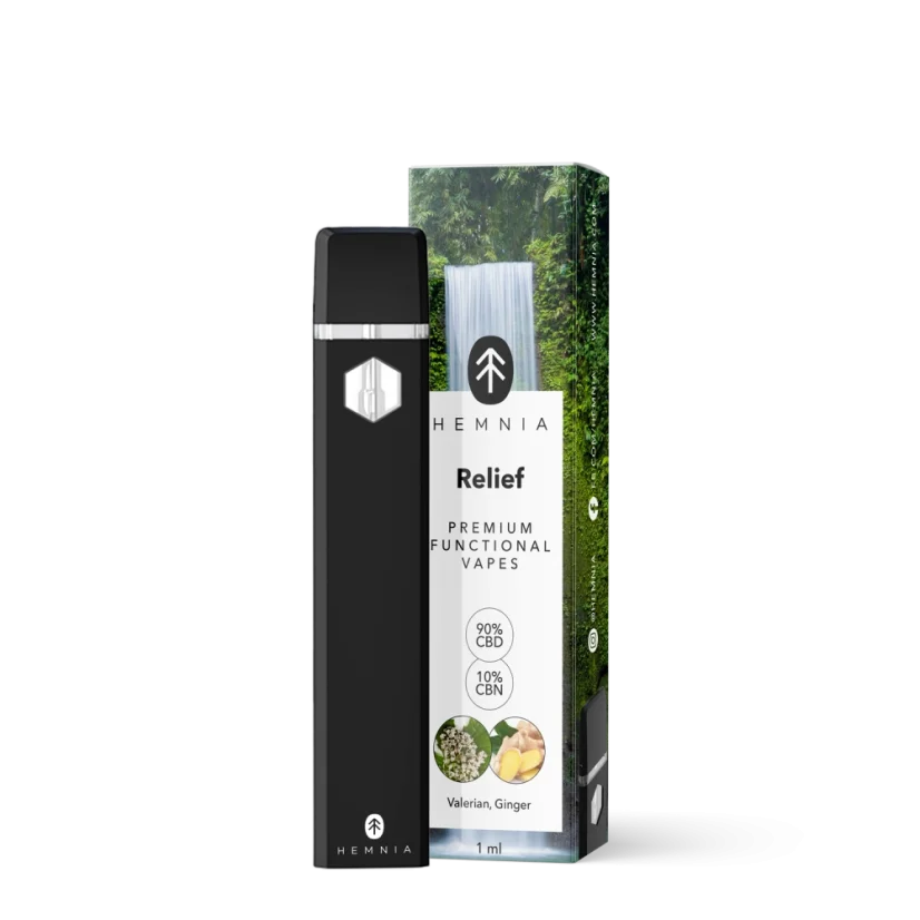 Relief - Caneta Vape Premium Funcional CBD e CBN, valeriana, gengibre, 1 ml
