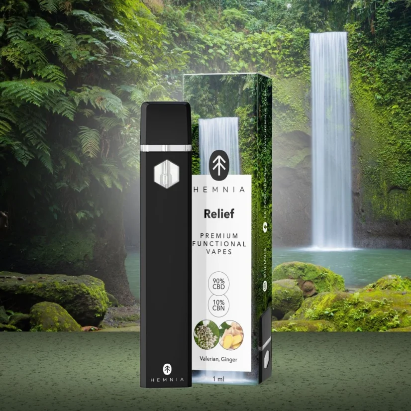 Relief - Caneta Vape Premium Funcional CBD e CBN, valeriana, gengibre, 1 ml