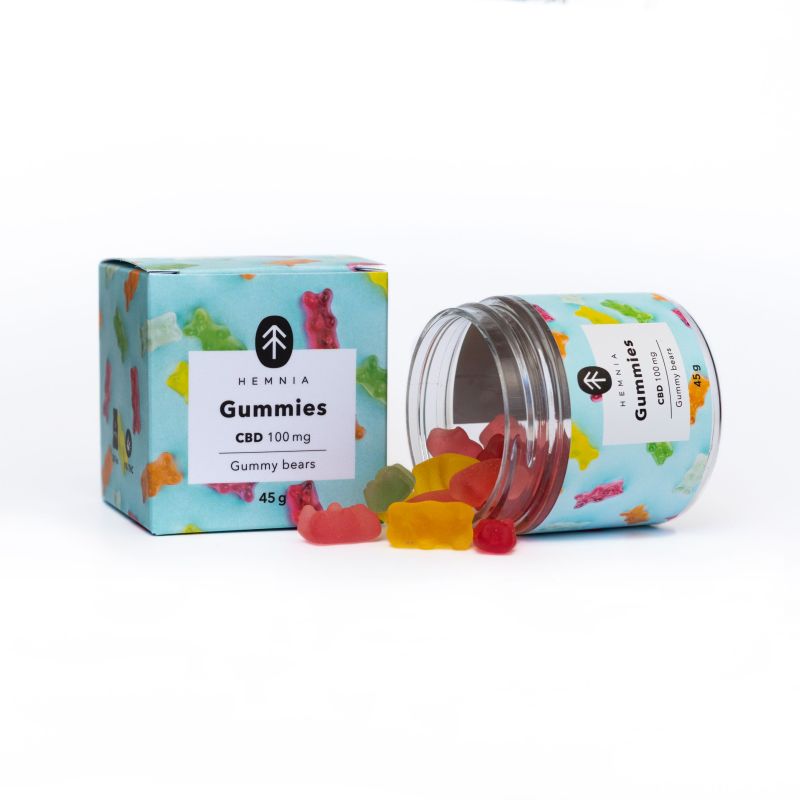 CBD Gummies pakkaus - mansikoita ja nallekarhuja (2 x 45 g, 100 mg CBD)