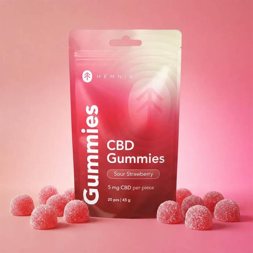 Gomme al CBD, Fragola acida, 100mg CBD, 20 pezzi x 5mg, 45g