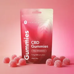 CBD guminukai, rugšti braške, 100mg CBD, 20 vnt. x 5mg, 45g