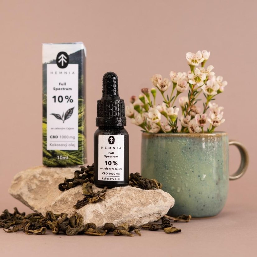 Täyden spektrin CBD-kookosöljy 10%, 1000 mg, 10 ml vihreän teen makuisena