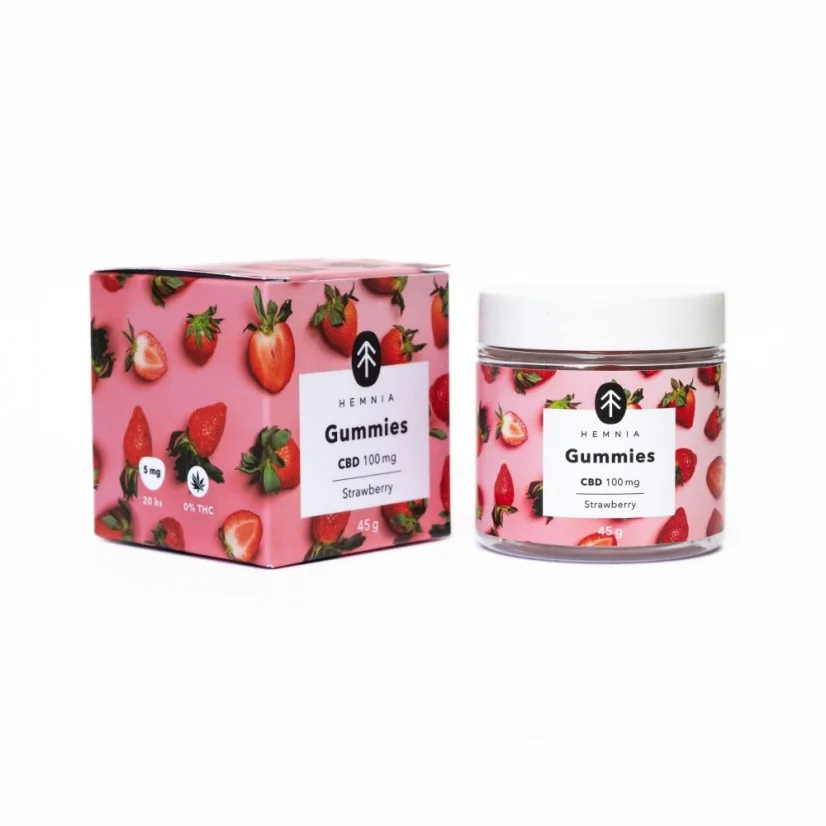 CBD purukumit, Hapan mansikka, 100mg CBD, 20 kpl x 5mg, 45g