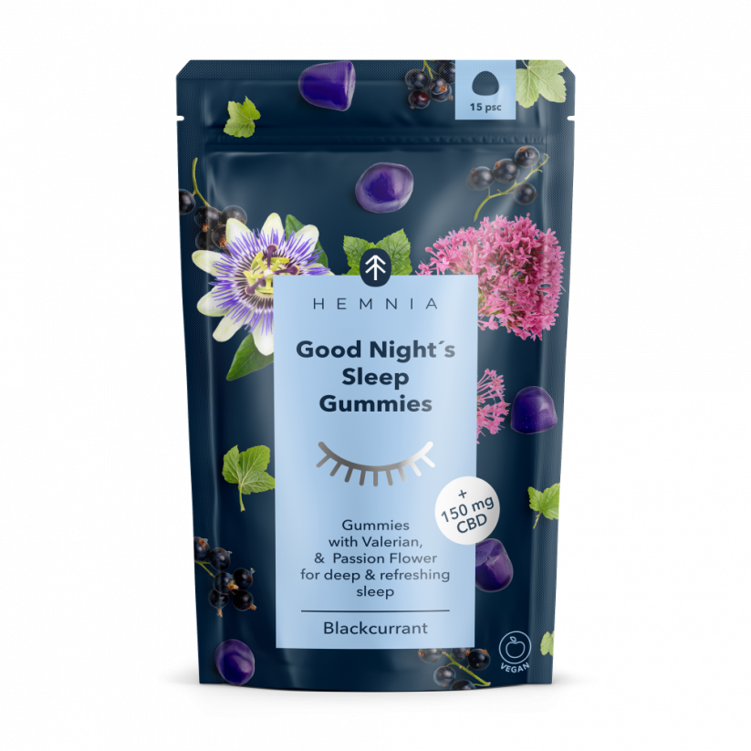 Good Night´s Sleep Gummies - 300 mg CBD, 15stk x 10 mg - tilskud til bedre søvn med baldrian, passionsblomst og CBD