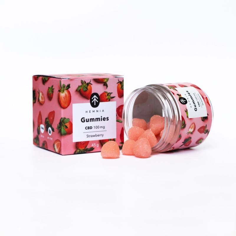 CBD Gummies pakkaus - mansikoita ja nallekarhuja (2 x 45 g, 100 mg CBD)