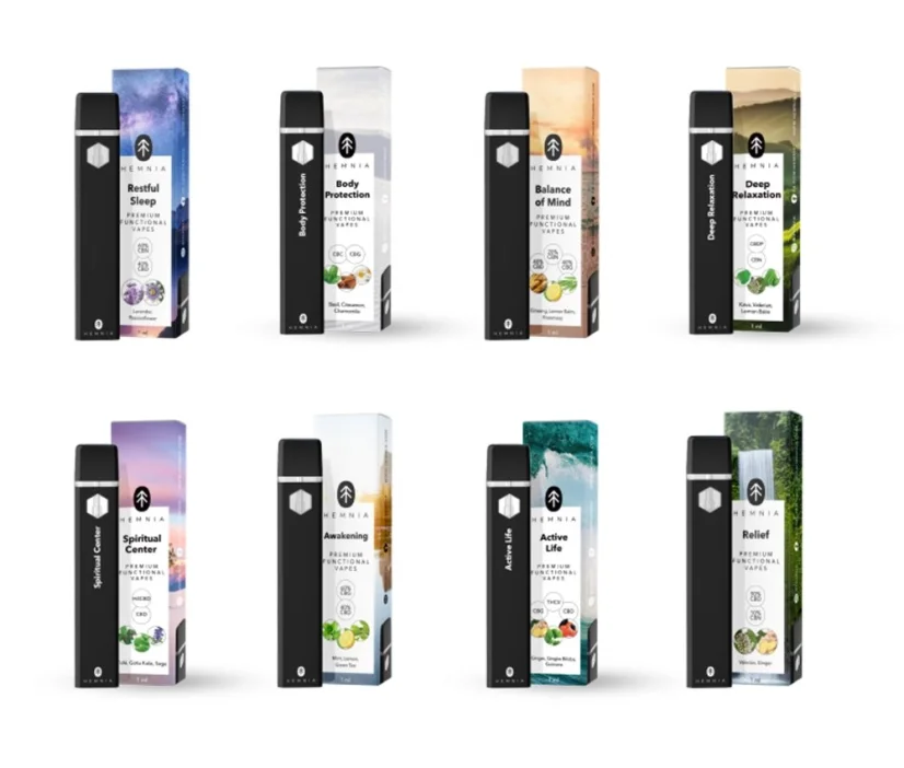 Hemnia funktionelles Einweg-Vape-Pack, alles in einem Set - 8 Geschmacksrichtungen x 1 ml