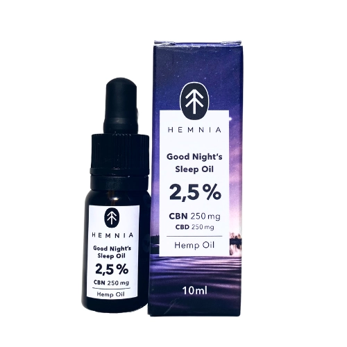 Olio di canapa Good Night's Sleep 2,5%, 250 mg CBN, 250 mg CBD, 10 ml
