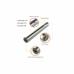 Batteri til CBD-patron, 380 mAh, 510 gevind, USB-oplader, sort