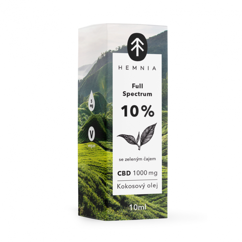 Full Spectrum CBD Kokosový olej 10%, 1000 mg, 10 ml - zelený čaj