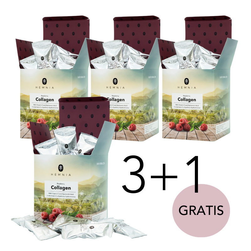 Bevanda al collagene al lampone con acido ialuronico, 6000 mg di collagene per bustina, 30 bustine