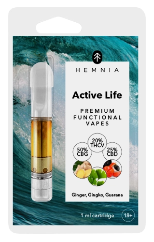 Active Life - Cartridge, CBG, THCV, CBD, ingefær, gingko biloba, guarana, 1 ml
