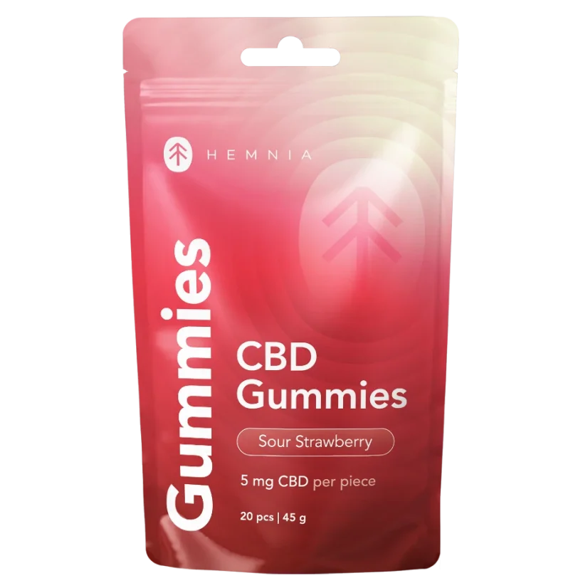 Gomme al CBD, Fragola acida, 100mg CBD, 20 pezzi x 5mg, 45g