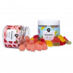 CBD Gummies pakkaus - mansikoita ja nallekarhuja (2 x 45 g, 100 mg CBD)