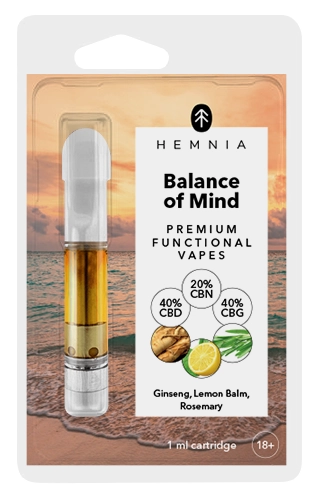Balance of Mind - Cartucho, CBD, CBG, CBN, ginseng, bálsamo de limão, alecrim, 1 ml