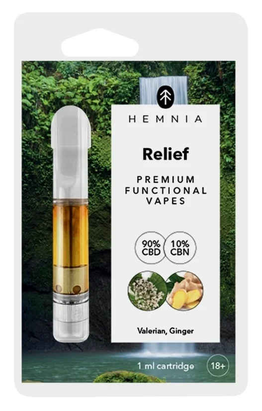 Relief CBD Cartucho, CBD, CBN, valeriana, jengibre, 1 ml