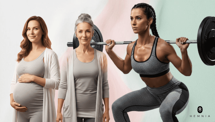 Κρεατίνη για γυναίκες: κατά τη διάρκεια της εγκυμοσύνης, της εμμηνόπαυσης και για άσκηση, λογότυπο Hemnia κάτω δεξιά.
